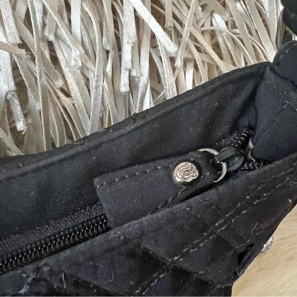 VERA BRADLEY Black Quilted Microfiber Satchel Shoulder Bag East West Zipper Y2K - Picture 5 of 13